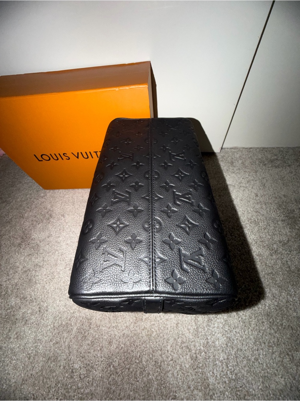 Luxury Black Monogram Embossed Leather Satchel with Gold Hardware - Picture 3 of 7